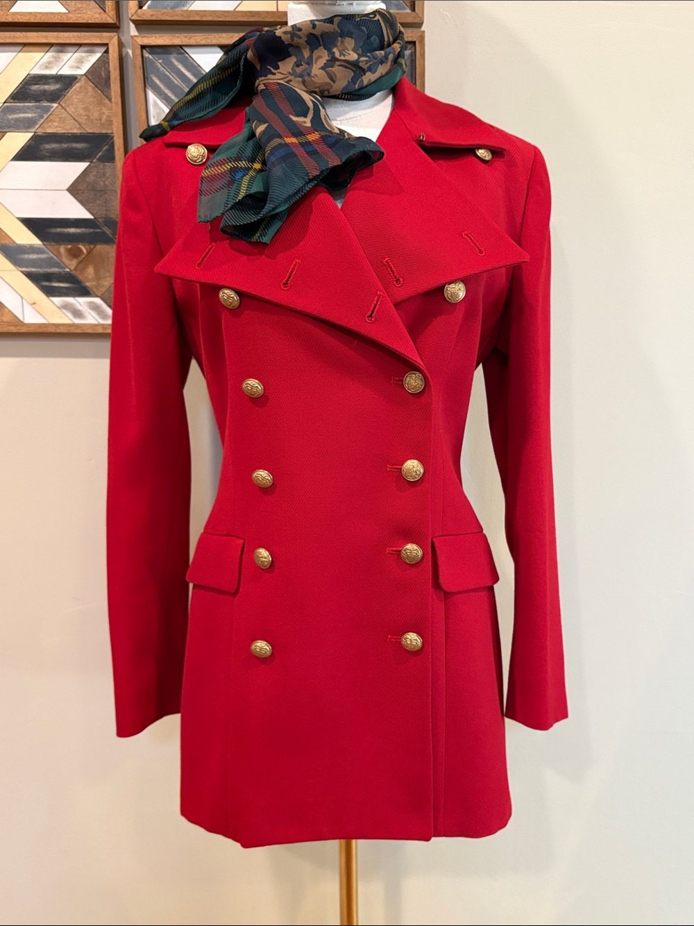 Vintage Ralph Lauren Country 90s Wool Red Double-Breasted Military Jacket Coat 4